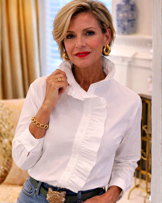 Blusa de Cuello Alzado con Volantes