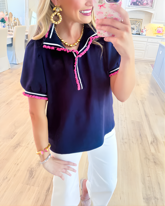 Blusa con Mangas y Detalles de Volantes para Mujer®