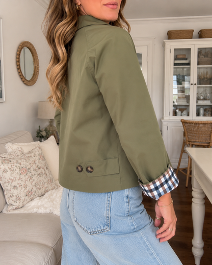 Chaqueta Corta Casual Elegante con Interior Estampado